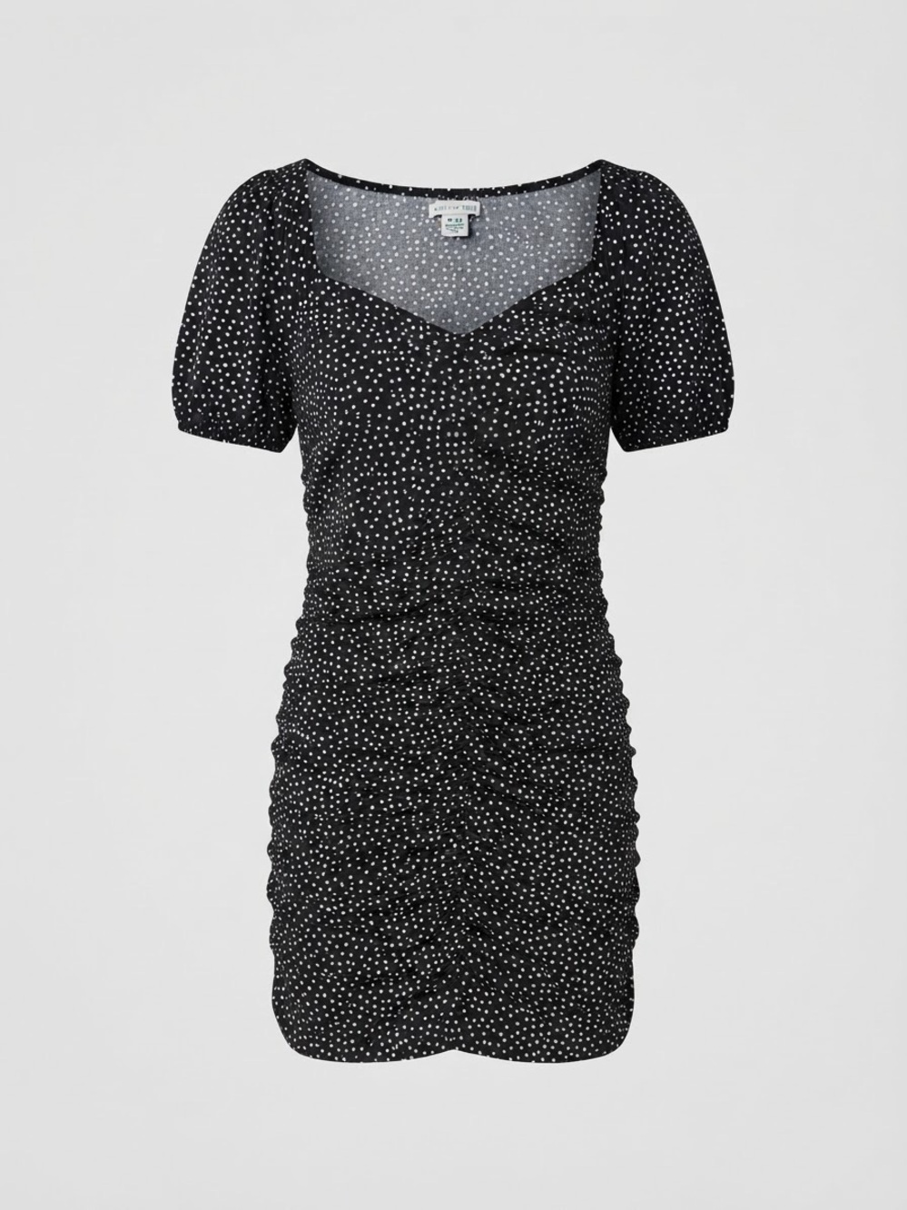 American Eagle Outfitters Black and White Polka Dot Ruched Mini Dress